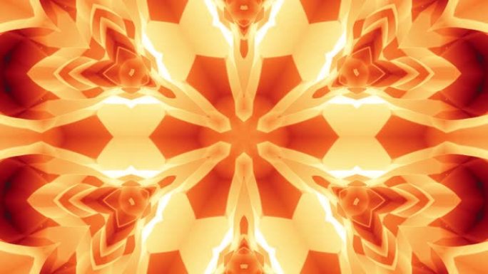 3d抽象柔和哑光形状的平滑循环动画在哑光材料的对称结构中发光闪光，周期性平滑地改变形状。黄色橙红色渐