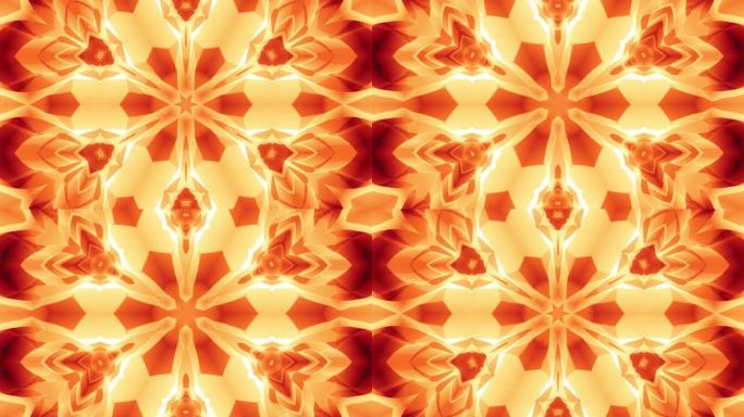 3d抽象柔和哑光形状的平滑循环动画在哑光材料的对称结构中发光闪光，周期性平滑地改变形状。黄色橙红色渐