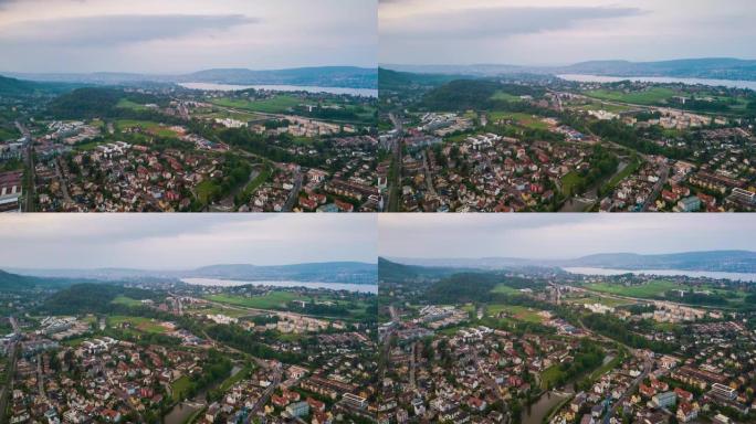 阳光明媚的苏黎世湖滨空中全景4k时光流逝瑞士