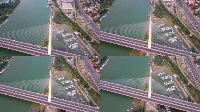贝尔格莱德Ada桥的无人机视图