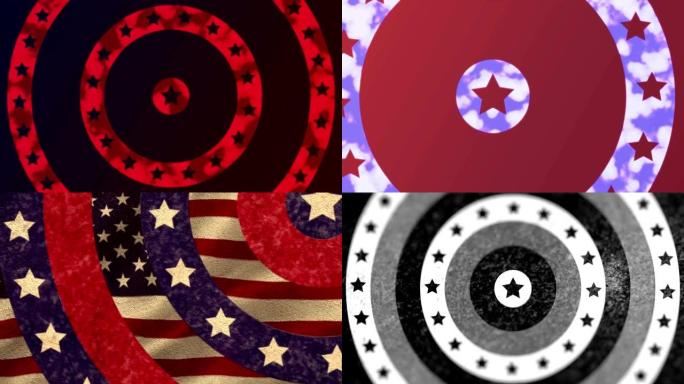 包装6个美国圆圈文字在星星上旋转的圆圈对着美国国旗