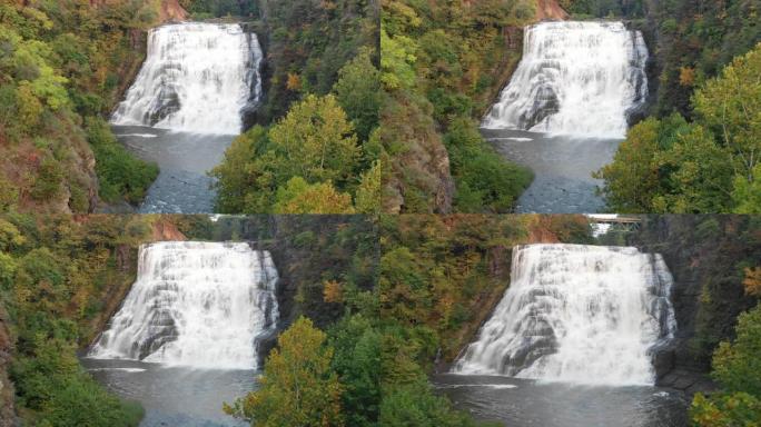 纽约北部伊萨卡瀑布瀑布的航拍视频