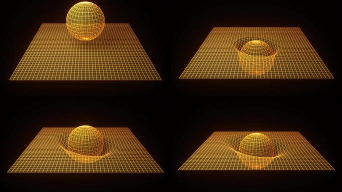 科学的时空概念。3d可视化。球体落到表面