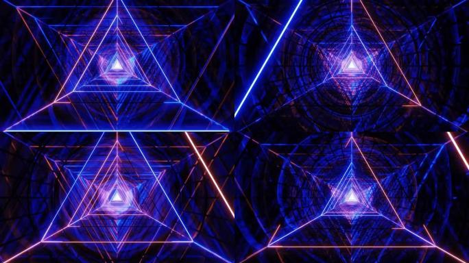 抽象glowig线框三角形设计与黑暗抽象运动背景3d插图动态壁纸视觉vj循环
