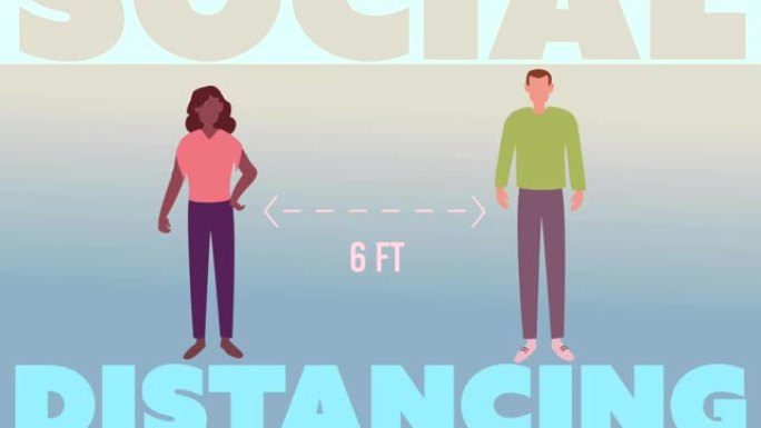 社交距离文字反对男人和女人图标保持6英尺距离