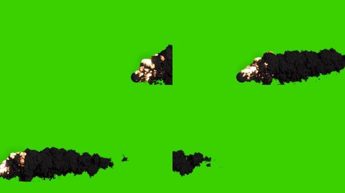 用浓浓的黑烟燃烧燃料。黑烟大火。绿屏前的VFX动画。