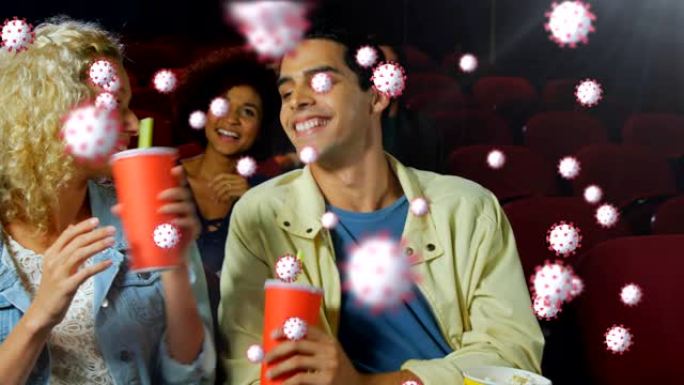 新型冠状病毒肺炎细胞反对一群人在剧院看电影