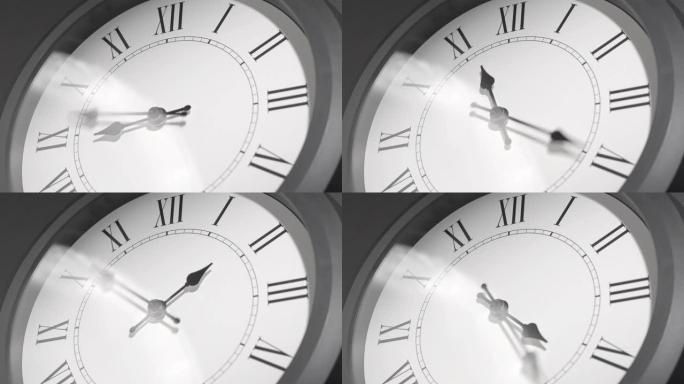 深灰色墙上延时的拉丁钟面