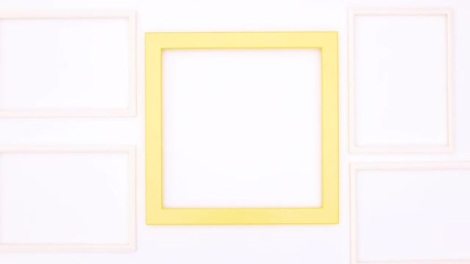 文本或照片的黄色和白色框架出现在白色主题上。停止运动