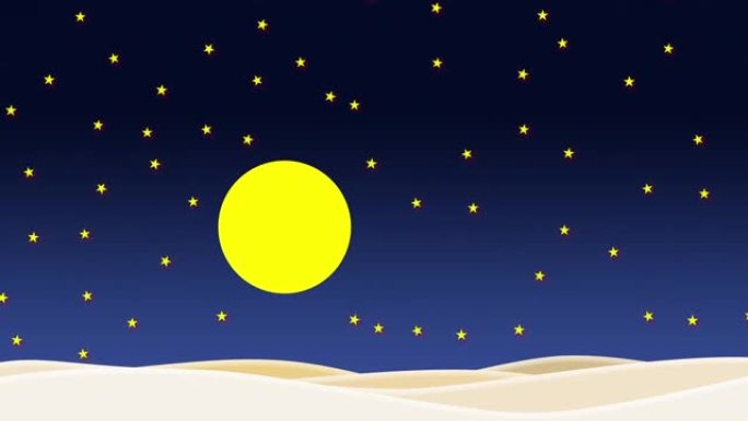 月亮落在夜空地平线上的动画。固定角度。渲染。