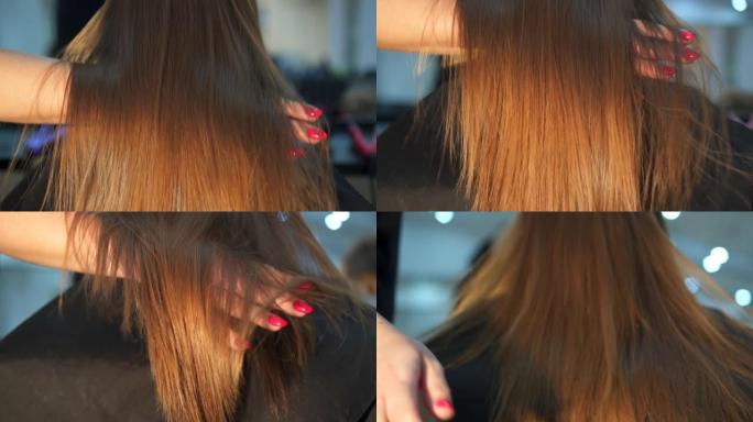 女人在美容院吹干头发的特写镜头