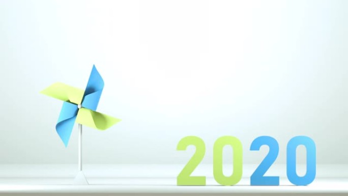 新年2020装饰彩纸风力发电机，3D动画
