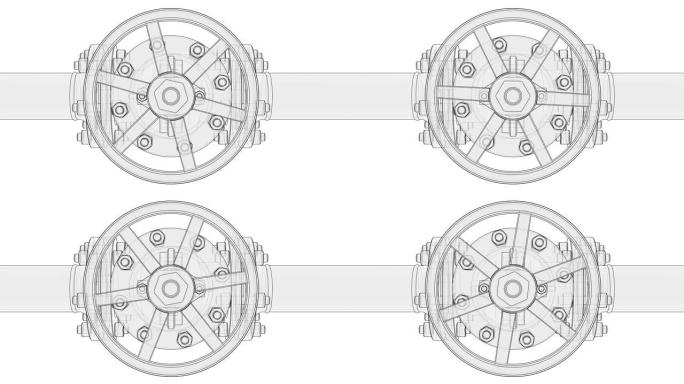 动画阀门打开。工业概念