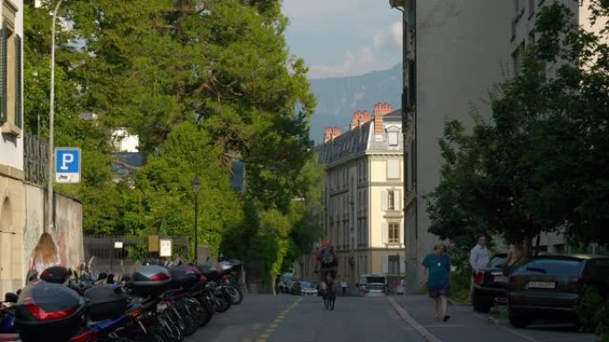 阳光明媚的日子vevey市交通街慢动作全景4k瑞士