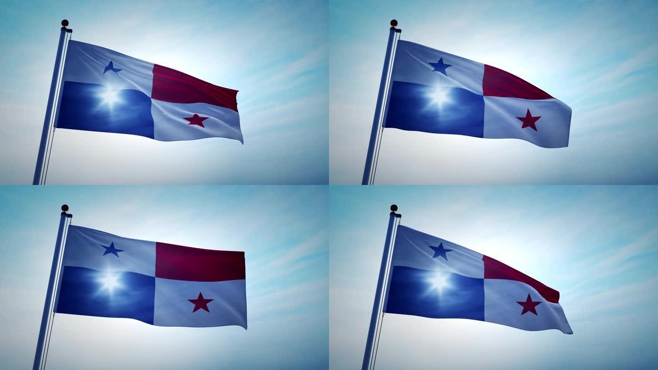 舞动的巴拿马国旗描绘了巴拿马的国家象征- 4k