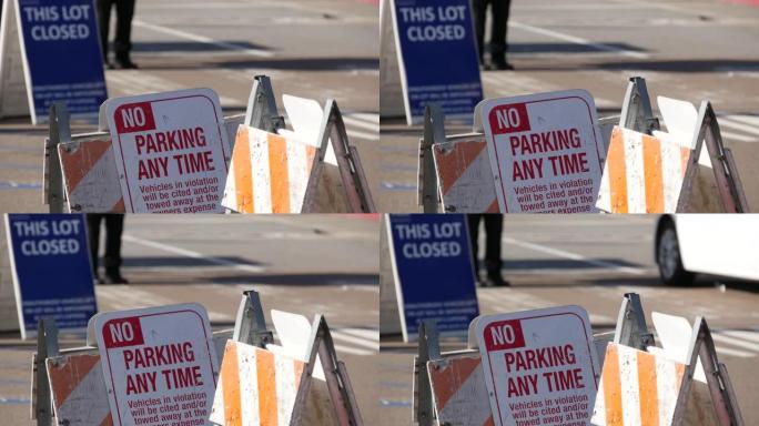 停车场标志是美国繁忙城市地区交通困难和交通问题的象征。加利福尼亚州圣地亚哥市中心的公共付费停车区。城
