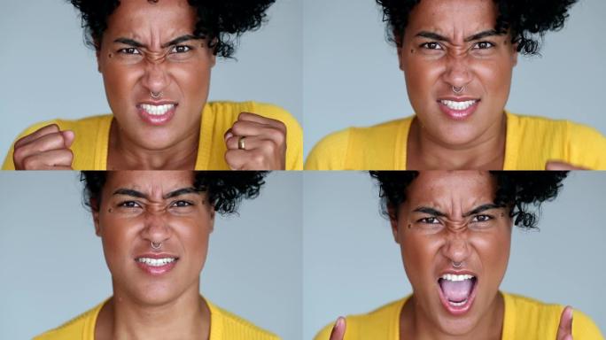 沮丧的年轻非洲裔美国妇女感到愤怒