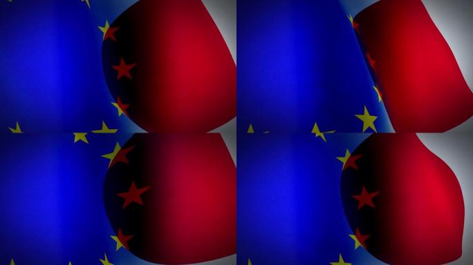 日本和欧盟的旗帜显示了政治伙伴关系和谈判。