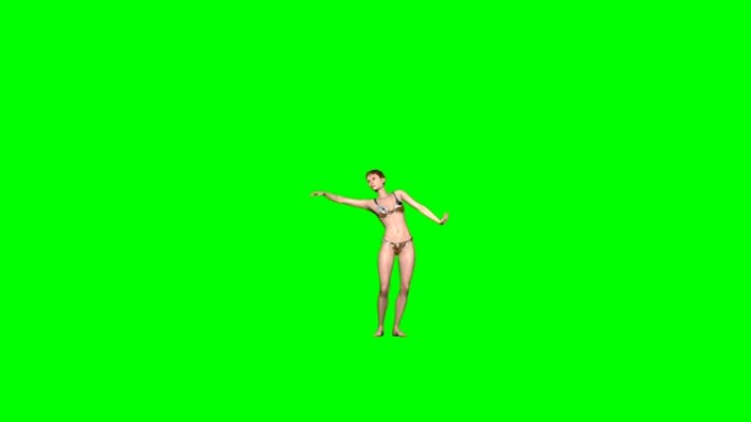 美女肚皮舞，绿屏比基尼三点式泳装