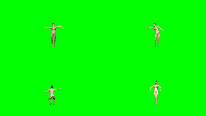 美女肚皮舞，绿屏比基尼三点式泳装