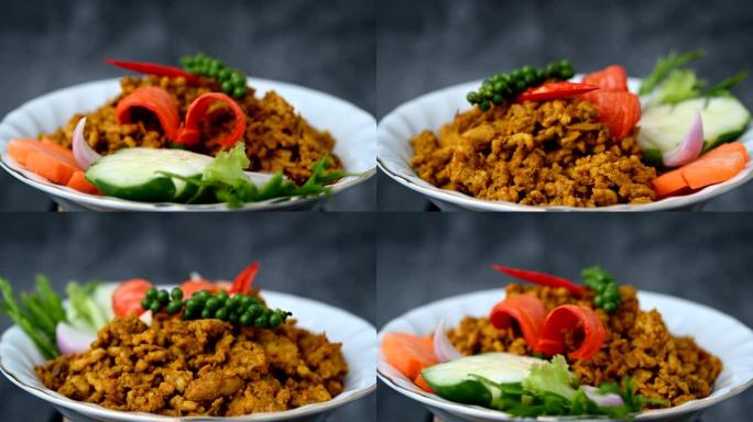烤姜黄鸡肉顶级泰国食品优质食品鸡肉4k视频