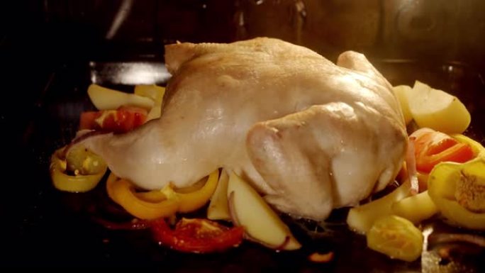 用烤箱烤的蔬菜延时鸡肉。