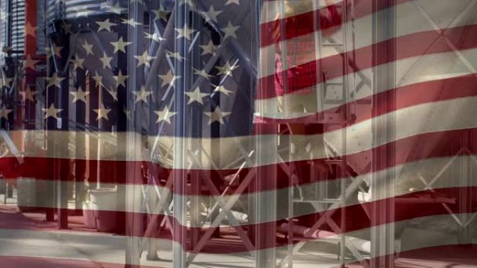 背景中美国国旗飘扬的动画