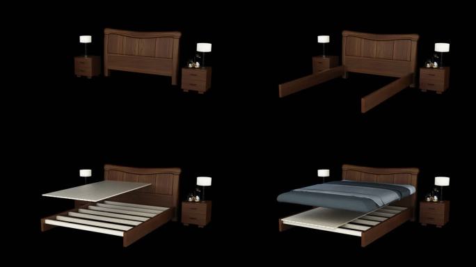 实木家具实木床生长动画透明通道