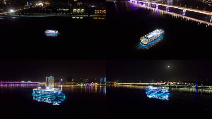 湖北襄阳汉江夜景游船4K航拍