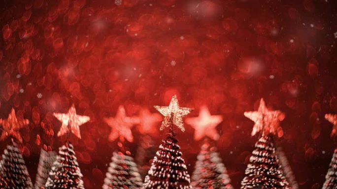 红色闪光闪烁闪烁的圣诞树节日漩涡bokeh背景。节日贺卡