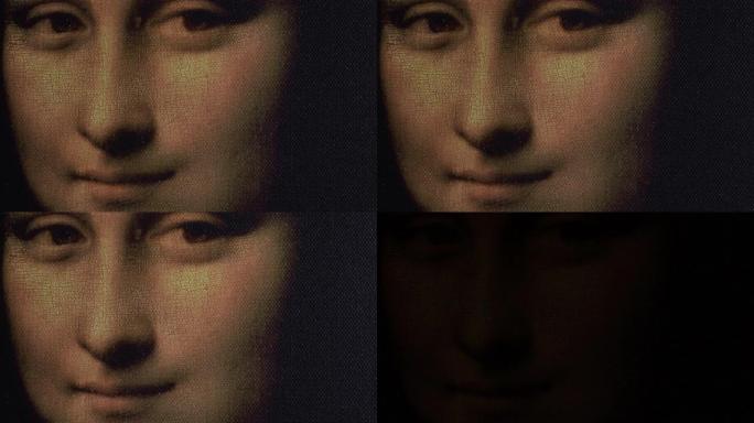 烛光照亮的Gioconda o Mona Lisa的脸褪色为黑色