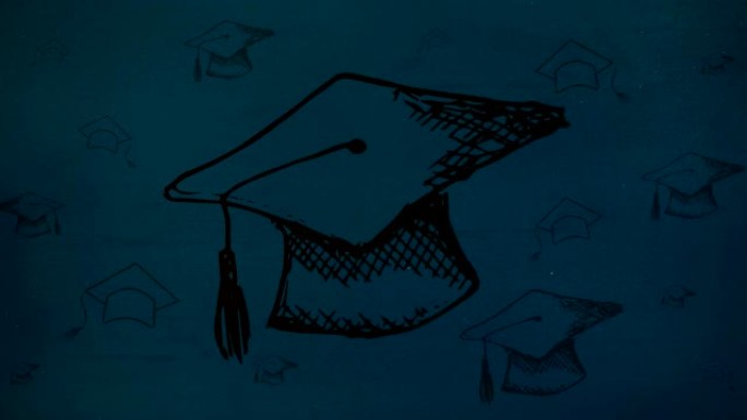 蓝色背景下毕业帽绘图晃动的数字复合视频