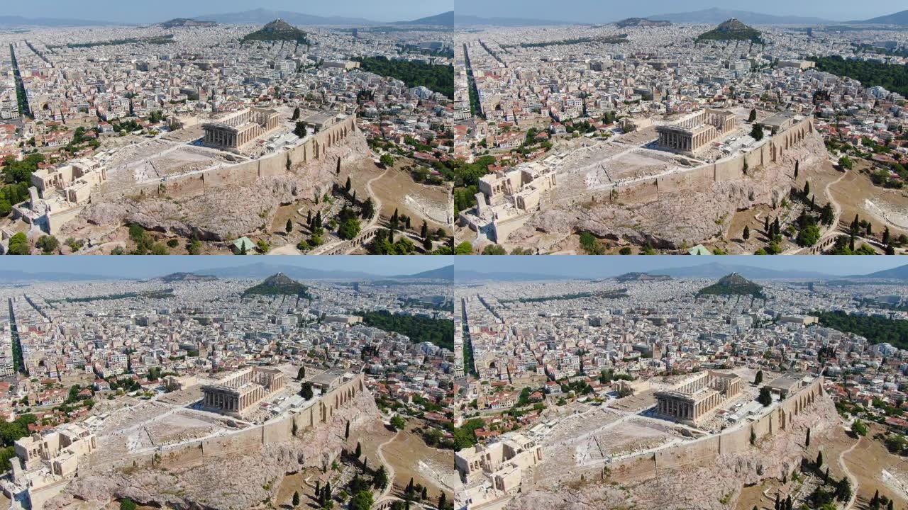 希腊雅典帕台农神庙和雅典卫城鸟瞰图