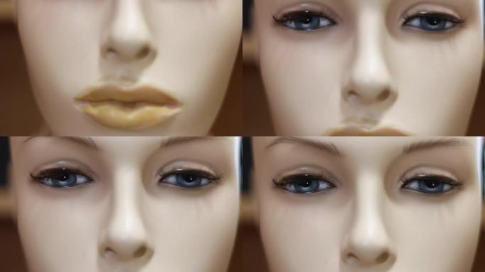 女性人体模型的脸-缓慢的平移镜头