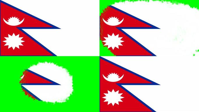 4K - 3不同的油漆笔刷风格过渡动画与尼泊尔国旗