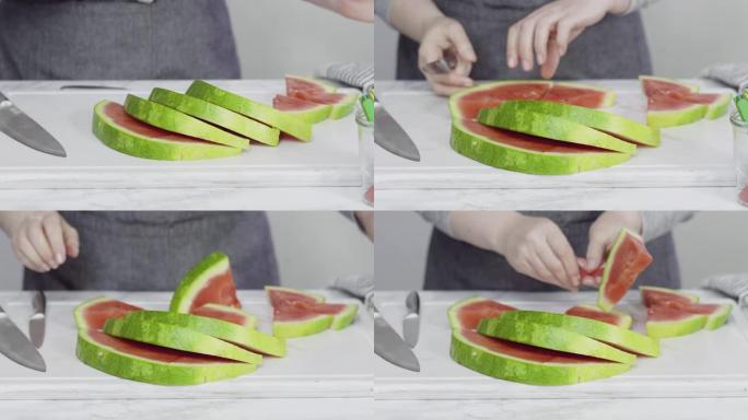 将红西瓜切成小块视频素材切菜工具切片切块