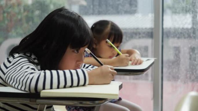 亚洲儿童对在学校的教室里学习懒惰和困倦不感兴趣。教育概念。