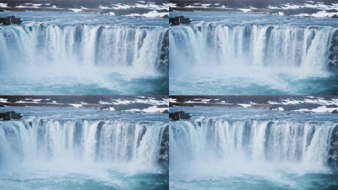 瀑布纯蓝水慢动作，冰岛的自然景观