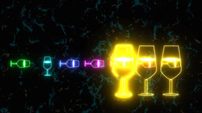 彩虹七彩发光香槟玻璃舞动光霓虹灯标志元素和欢迎文字反射抽象背景