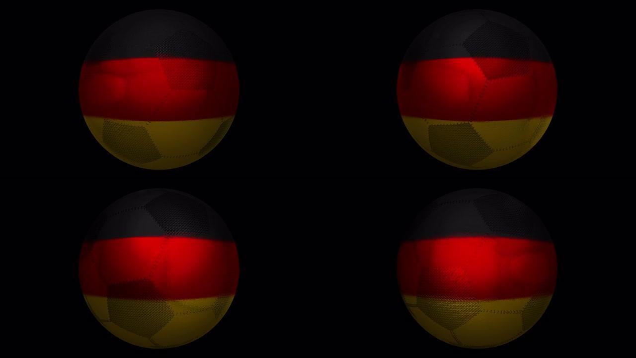 德国。足球和国旗。旋转足球和融入其中的旗帜。