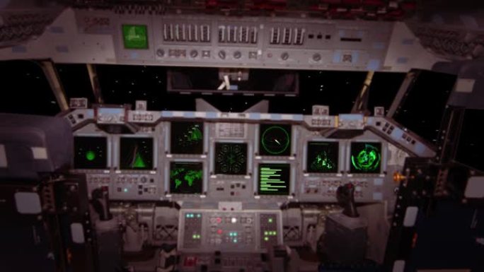 太空飞船驾驶舱。在太空飞船的驾驶舱窗口内观看太空库存视频
