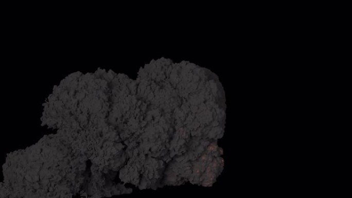 燃料的爆炸伴随着浓浓的黑色滚滚浓烟。带有alpha通道的孤立背景上的黑烟爆炸，炸弹爆炸和真实烟雾。
