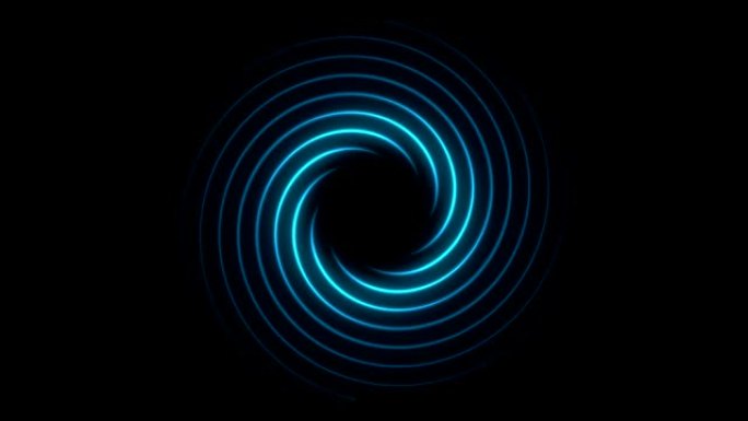 黑色天空背景上带有灯光效果的蓝线螺旋或黑洞动画