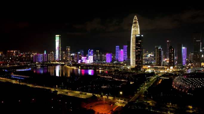 4K航拍深圳湾夜景