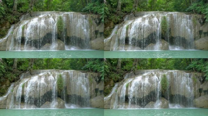 泰国北碧府著名旅游胜地国家公园的四面湾瀑布二级。