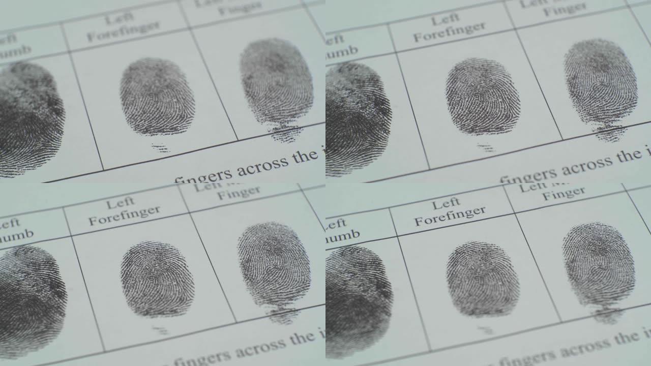 警察指纹卡上的指纹。