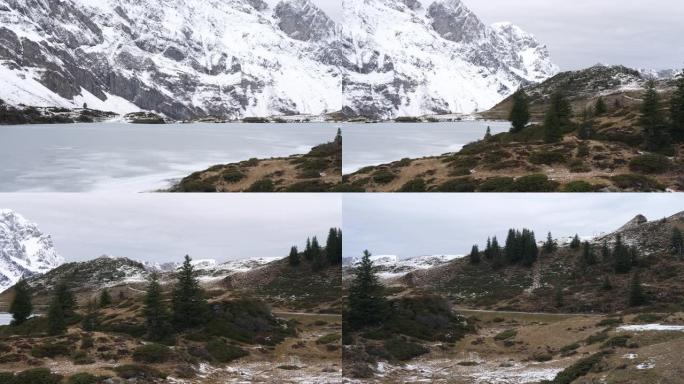 瑞士阿尔卑斯山的一个冰冻的山湖