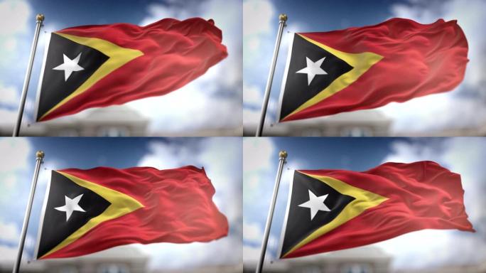 东帝汶国旗挥舞慢动作3D渲染蓝天背景-无缝循环4K
