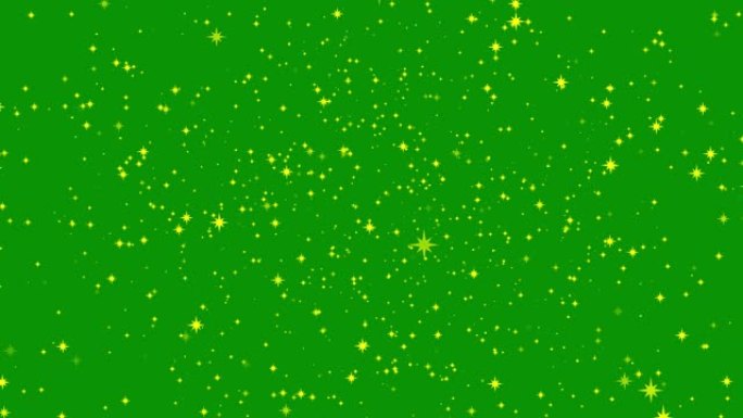 星星在绿屏背景动画上闪耀效果。闪烁节日或节日装饰。圣诞黄星辉光4k动画。色度键无缝循环。