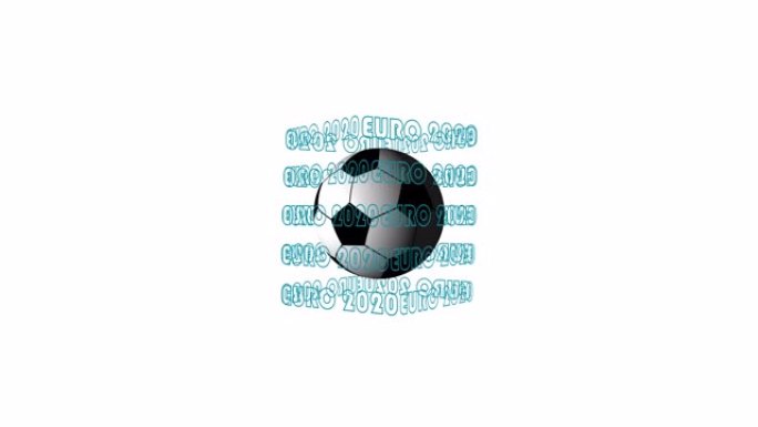 旋转的3d足球和蓝色文本欧元2020的循环现实动画。